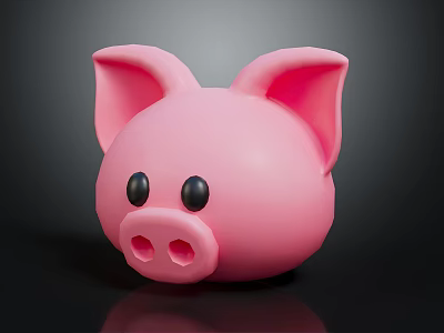 Cute Pink Pig Toy with Big Ears Black Eyes and Round Nose 3d model