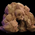 Mysterious Skull Nestled in Pile of Dark Rocks With Purple Lighting
