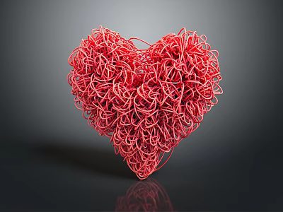 Red Heart Shaped Decorative Ornament Set With Twisted Thread Design For Home Decor 3d model