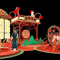 Traditional Chinese Wedding Scene With Red Sedan Chair Bride Groom And Decorative Lanterns