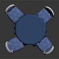 Round Blue Tabletop Dining Table Set with White Legs and Blue Cushioned Chairs