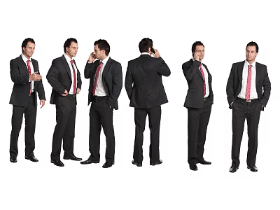 Multiple Men in Suits and Ties with Different Poses Including Talking on Phones 3d model