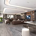 Modern Office Interior Design With Sofas Bookshelves TV Large Windows And Wooden Flooring