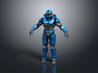 Blue Sci Fi Armored Warrior Character With Detailed Armor And Gold Accents 3d model