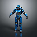 Blue Sci Fi Armored Warrior Character With Detailed Armor And Gold Accents