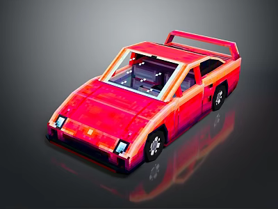 Shiny Red Vintage Toy Car With Rear Spoiler And Detailed Windows 3d model