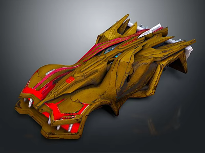 Futuristic Yellow Race Car Model With Red Accents Unique Design Sharp Edges And Complex Structure 3d model