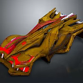 Futuristic Yellow Race Car Model With Red Accents Unique Design Sharp Edges And Complex Structure