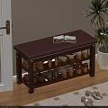 Entryway Wooden Shoe Bench With Padded Seat And Storage Shelves For Shoes