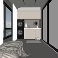 Modern Home Balcony Interior With Washing Machine Dryer Storage Cabinets And Large Window