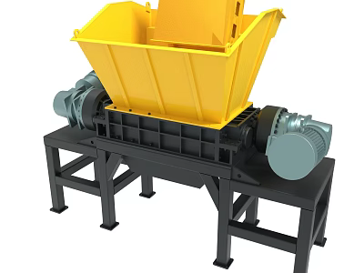 Industrial Dual Shaft Shredder With Yellow Hopper And Black Frame Motor 3d model