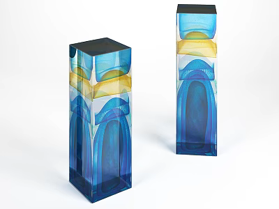 Modern Glass Decorative Ornament Set With Blue Yellow Layers And Rectangular Shape 3d model