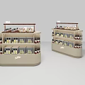Curved Beige Display Shelves With Multiple Layers And Bottled Products Featuring KOS Logo
