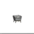 Modern Rattan Lounge Chair With Wooden Legs And Soft Gray Seat Cushions