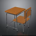 Orange Patterned Desk And Chair Set With Metal Frame For Study Room 3d model