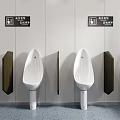 White Ceramic Urinals In Modern Restroom With Wooden Dividers And Light Walls
