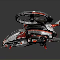 Science Fiction Flying Vehicle Model Featuring Two Large Rotors Red Silver Black Streamlined Design