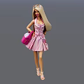 Fashionable Doll Sculpture in Pink Striped Dress with Pink Handbag and Sunglasses