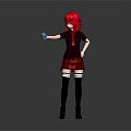 Game Character Featuring Red Hair Black Top Red Plaid Skirt Black Socks And Blue Ball