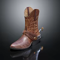 Classic Brown Leather Western Boots With Embroidered Shaft Decorative Buckle And Black Sole