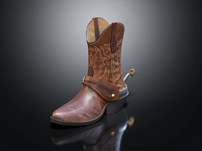 Classic Brown Leather Western Boots With Embroidered Shaft Decorative Buckle And Black Sole 3d model