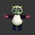 Cartoon Style Panda Game Movie Character With Big Blue Eyes Open Arms Black White Design