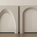 Light Colored Arched Door Frame Components Against Light Walls And Wooden Floor