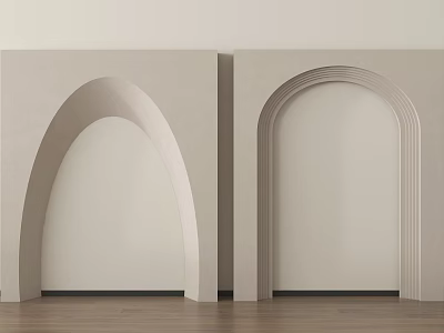 Light Colored Arched Door Frame Components Against Light Walls And Wooden Floor 3d model
