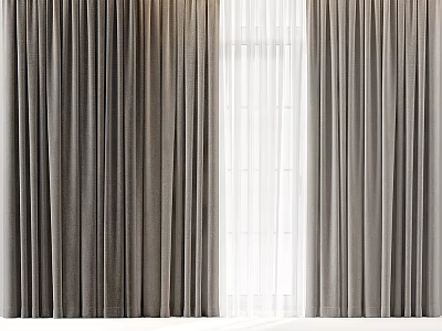 Gray Textured Curtains With White Sheer Layer For Modern Window Decoration 3d model