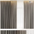 Gray Textured Curtains With White Sheer Layer For Modern Window Decoration 3d model