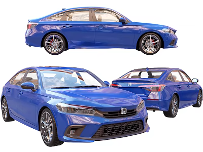 Blue Honda Sedan Three Quarter Exterior Views Showcasing Sleek Design And Alloy Wheels 3d model
