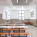 Spacious Clean Dining Hall Interior With Tables Chairs And Food Counters