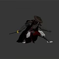 Game Movie Character In Black Red Outfit With Conical Hat Mechanical Armor And Dynamic Stance