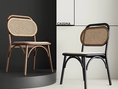 CASSINA Modern Dining Chairs With Rattan Backrest And Curved Metal Frame 3d model