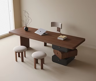 Modern Desk Chair Stool Desk 3d model