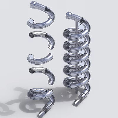 Children's Play Area Featuring Spiral Metal Slides For Kids Fun And Entertainment 3d model