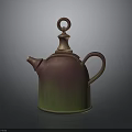 Artistic Teapot Sculpture Carving With Gradient Red Green Finish And Ornate Handle