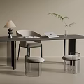 Modern Desk Setup With Lamp Laptop Chair And Transparent Stools
