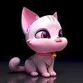 Cute White Cat Plush With Pink Ears Purple Eyes Pink Collar And Gold Bell