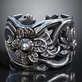 Intricate Silver Carved Floral Pattern Bracelet With Metal Decorative Design