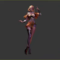 Animated Female Character With Orange Hair Elaborate Purple Outfit In Dynamic Pose