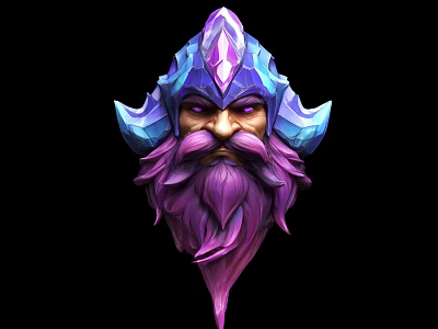 Fantasy Game Movie Character With Purple Beard Blue Horned Helmet And Purple Gem 3d model