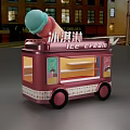 Pink Ice Cream Truck With Large Ice Cream Cone On Top And Windows