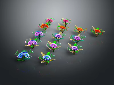 Cartoon Scene With Cute Colorful Flowers And Vibrant Floral Designs In Playful Style 3d model