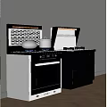 Modern Kitchen Cooker Units With Oven And Cooktop In Black Silver Frames