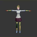 Child In White Long Sleeve Top Plaid Skirt With Knee Pads Arms Outstretched Wearing Sneakers