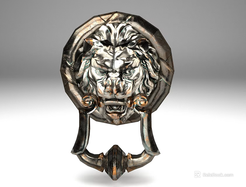 Vintage Lion Head Animal Wall Decor With Metal Door Knocker Design 3d model 