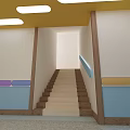 Colorful Children Corridor With Staircase And Decorative Ceiling Strips 3d model