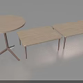 Modern Wooden Table Set With Round And Rectangular Tops And Metallic Legs 3d model