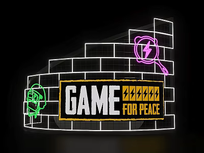 Neon Game For Peace Logo With Green Helmet Pink Lightning And Brick Wall Outline 3d model